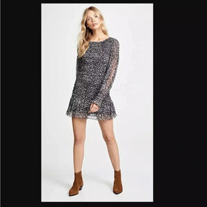 Love Shack Fancy Scarlett Evening Star Print Chiffon Ruched Mini Dress Size L